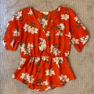 Sienna Sky Orange Wrap Peplum Blouse